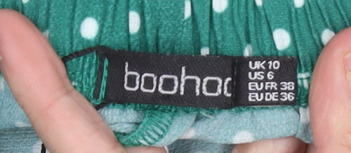 Boohoo Women’s Green Polka Dot Wide-Leg Trousers Size 10