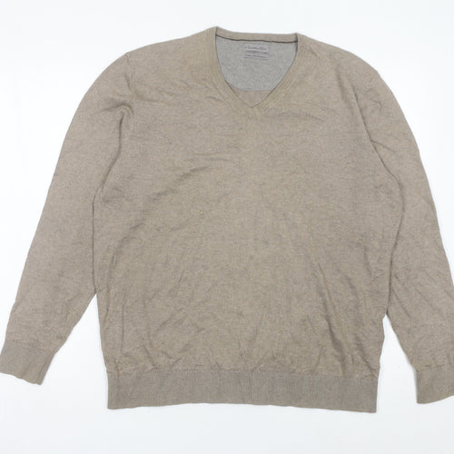 Emidio Tucci Men's Beige V-Neck Cotton Silk Cashmere Jumper L