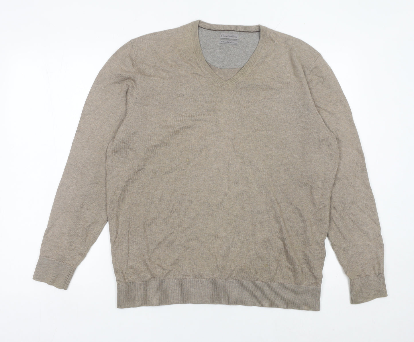 Emidio Tucci Men's Beige V-Neck Cotton Silk Cashmere Jumper L