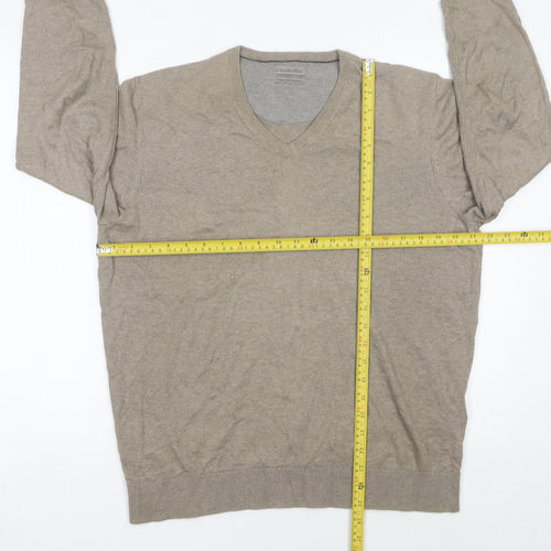 Emidio Tucci Men's Beige V-Neck Cotton Silk Cashmere Jumper L