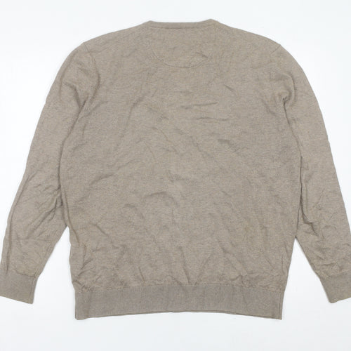 Emidio Tucci Men's Beige V-Neck Cotton Silk Cashmere Jumper L