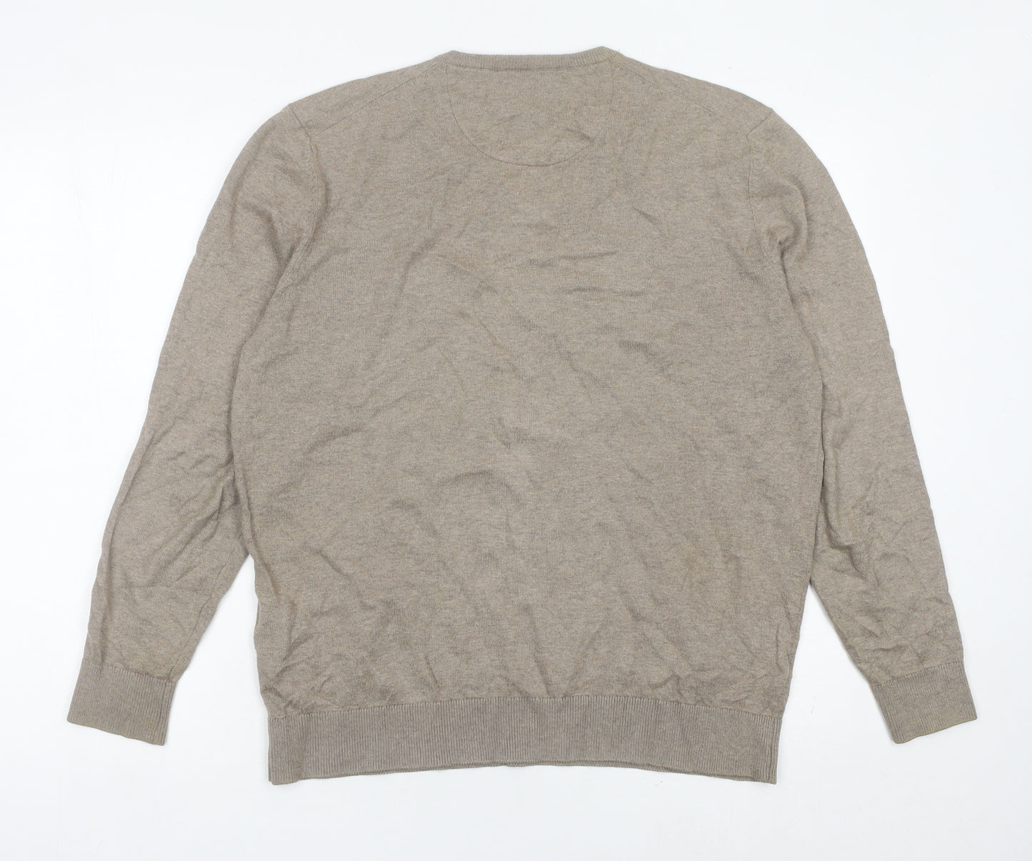 Emidio Tucci Men's Beige V-Neck Cotton Silk Cashmere Jumper L