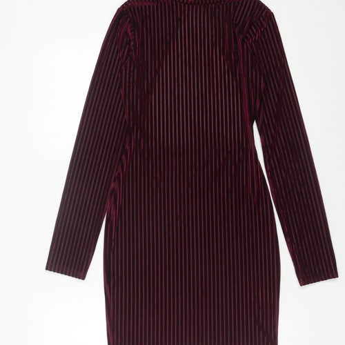 Missguided Women Red Striped Velvet Bodycon Dress Size 8