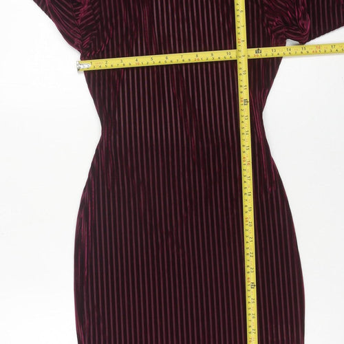Missguided Women Red Striped Velvet Bodycon Dress Size 8
