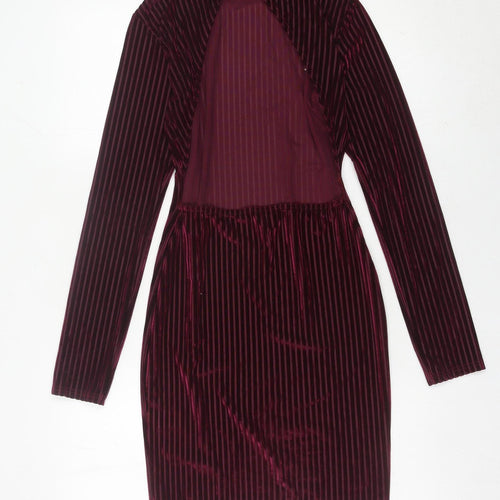 Missguided Women Red Striped Velvet Bodycon Dress Size 8
