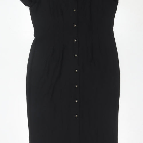 Now Womens Black Midi Sheath Dress Size 12 V-Neck Short Sleeve
