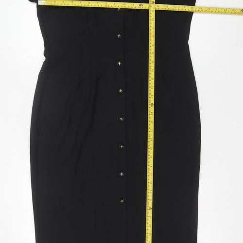 Now Womens Black Midi Sheath Dress Size 12 V-Neck Short Sleeve