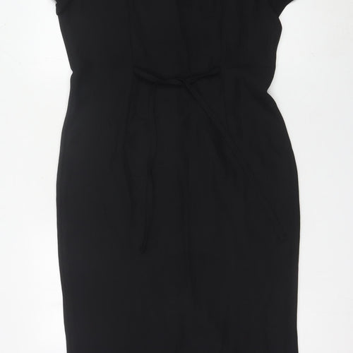 Now Womens Black Midi Sheath Dress Size 12 V-Neck Short Sleeve