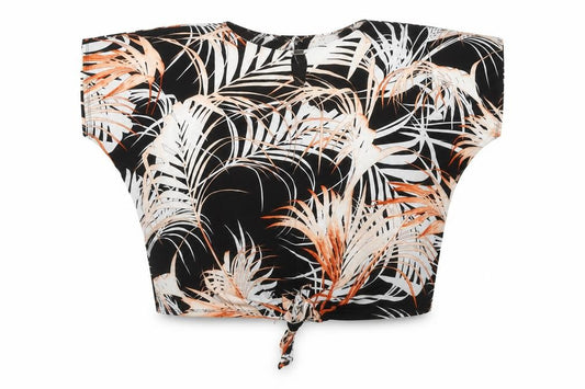 Front view of Wallis women’s multicoloured tropical blouse uk 12 cropped tie front