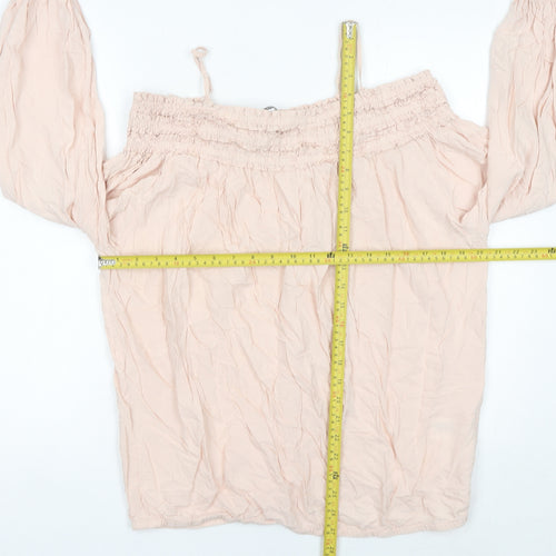 H&M Women’s Pink Off Shoulder Blouse Size 10 Puff Sleeve Tunic