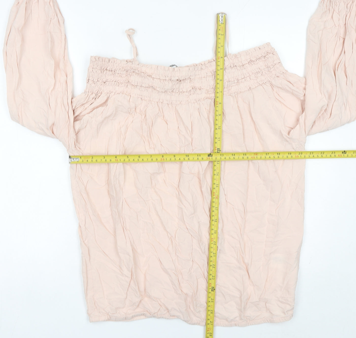 H&M Women’s Pink Off Shoulder Blouse Size 10 Puff Sleeve Tunic