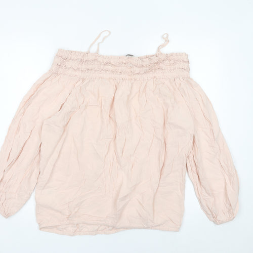 H&M Women’s Pink Off Shoulder Blouse Size 10 Puff Sleeve Tunic