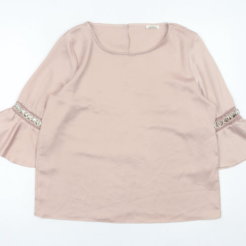 River Island Women Pink Size 12 Bell Sleeve Tunic Blouse