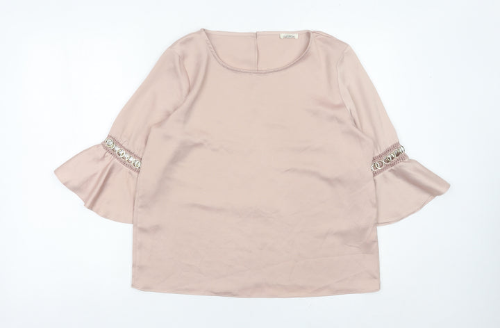 River Island Women Pink Size 12 Bell Sleeve Tunic Blouse