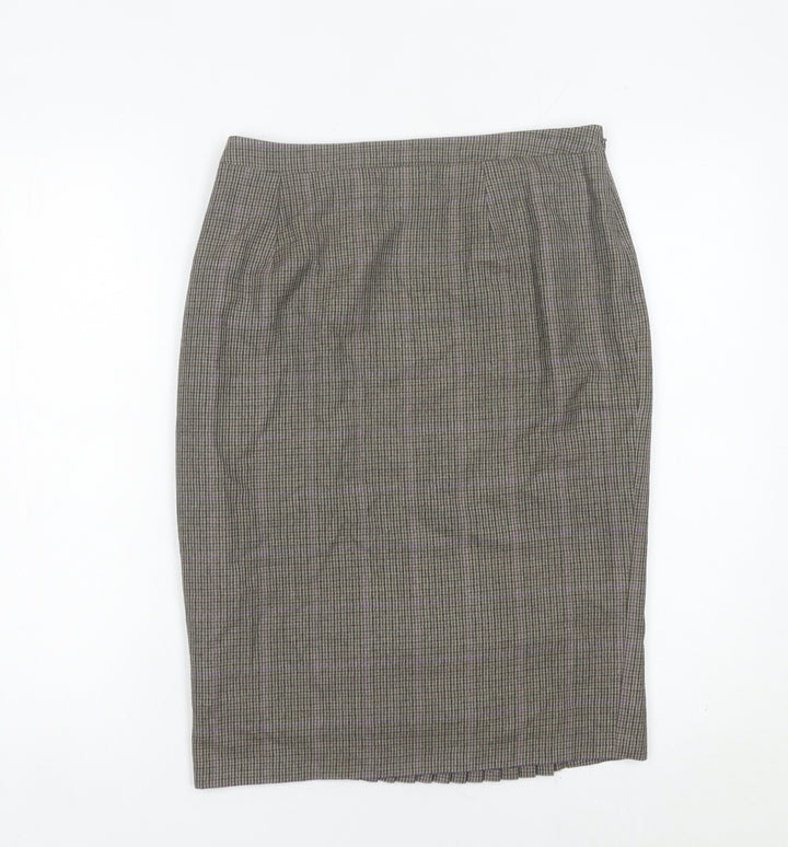Jigsaw Women’s Brown Wool Check Pencil Skirt Size 12 Lined
