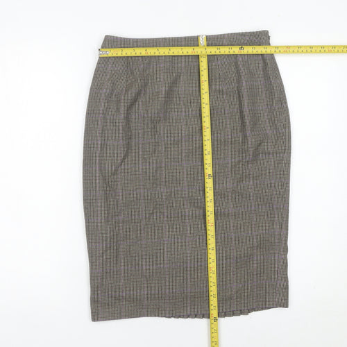 Jigsaw Women’s Brown Wool Check Pencil Skirt Size 12 Lined