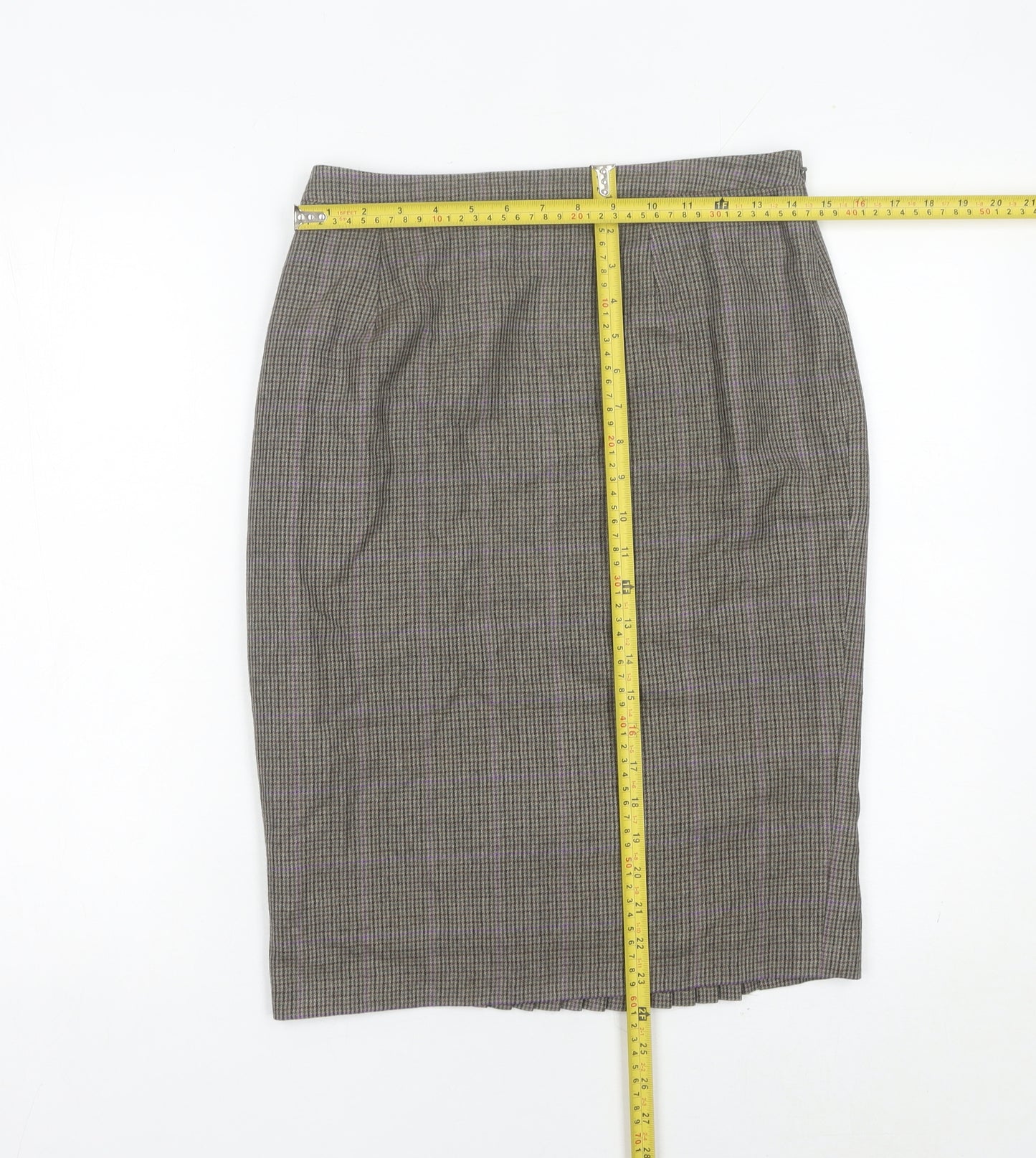 Jigsaw Women’s Brown Wool Check Pencil Skirt Size 12 Lined