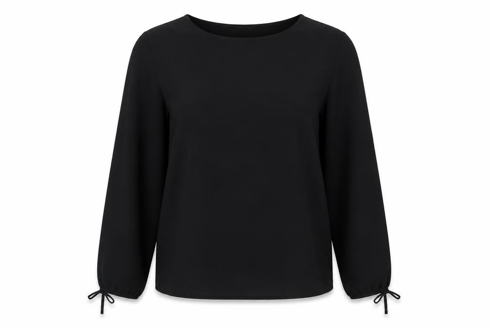 Front view of Talbots Women Black Blouse Scoop Neck Long Sleeve, size L