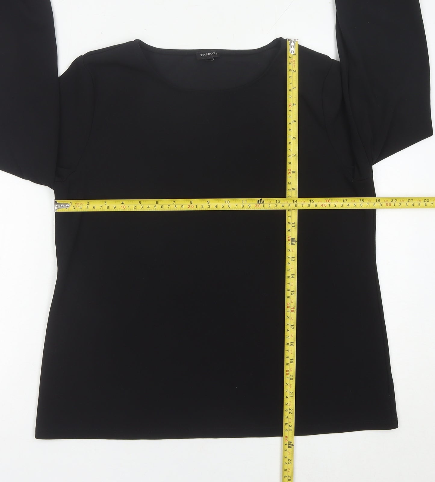 Talbots Women Black Blouse Scoop Neck Long Sleeve Size L