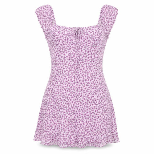 Motel Women’s Purple Floral Mini Dress Size M Short Sleeve Scoop Neck