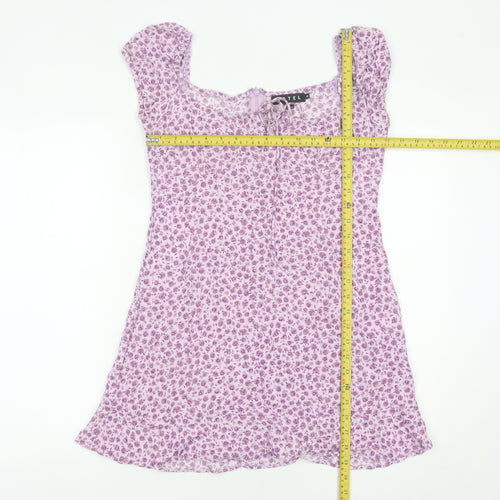 Motel Women’s Purple Floral Mini Dress Size M Short Sleeve Scoop Neck