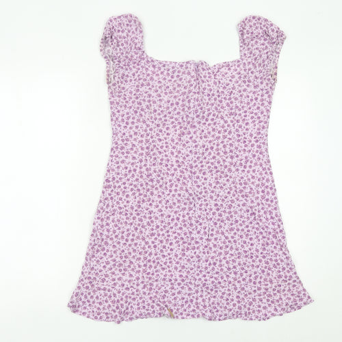 Motel Women’s Purple Floral Mini Dress Size M Short Sleeve Scoop Neck