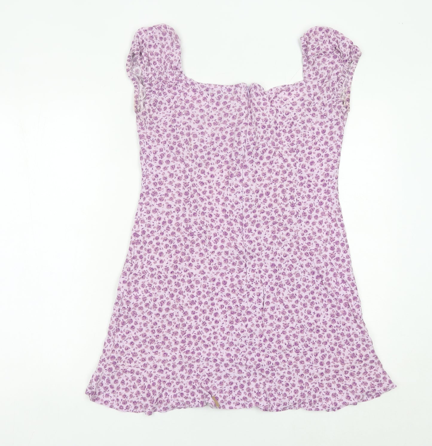 Motel Women’s Purple Floral Mini Dress Size M Short Sleeve Scoop Neck