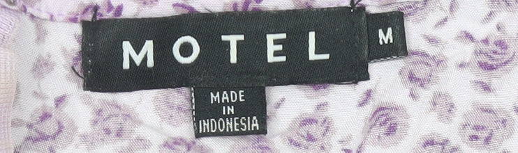 Motel Women’s Purple Floral Mini Dress Size M Short Sleeve Scoop Neck