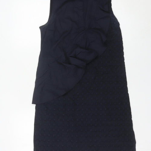 Next Womens Black Collared Ruffle Shift Dress Size 8 Sleeveless