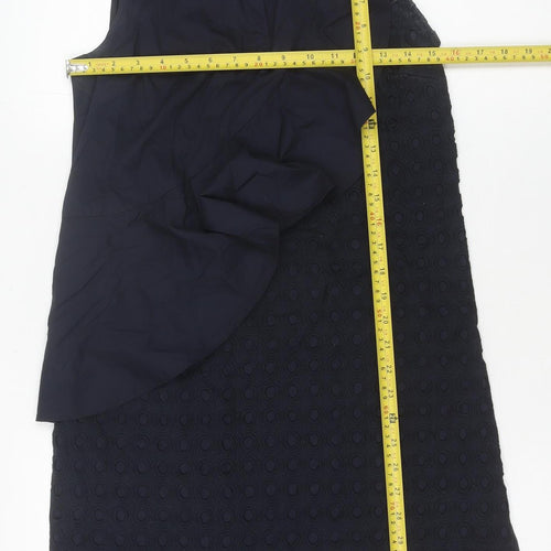 Next Womens Black Collared Ruffle Shift Dress Size 8 Sleeveless