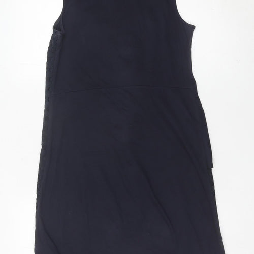 Next Womens Black Collared Ruffle Shift Dress Size 8 Sleeveless