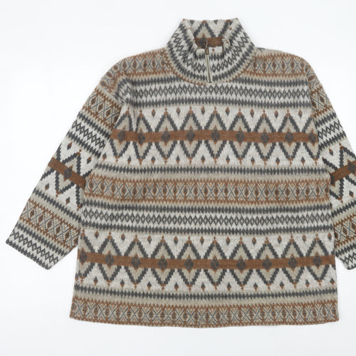 Instyle Womens Brown Grey Fair Isle 1/4 Zip Wool Blend Sweatshirt One Size
