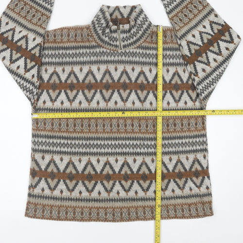 Instyle Womens Brown Grey Fair Isle 1/4 Zip Wool Blend Sweatshirt One Size