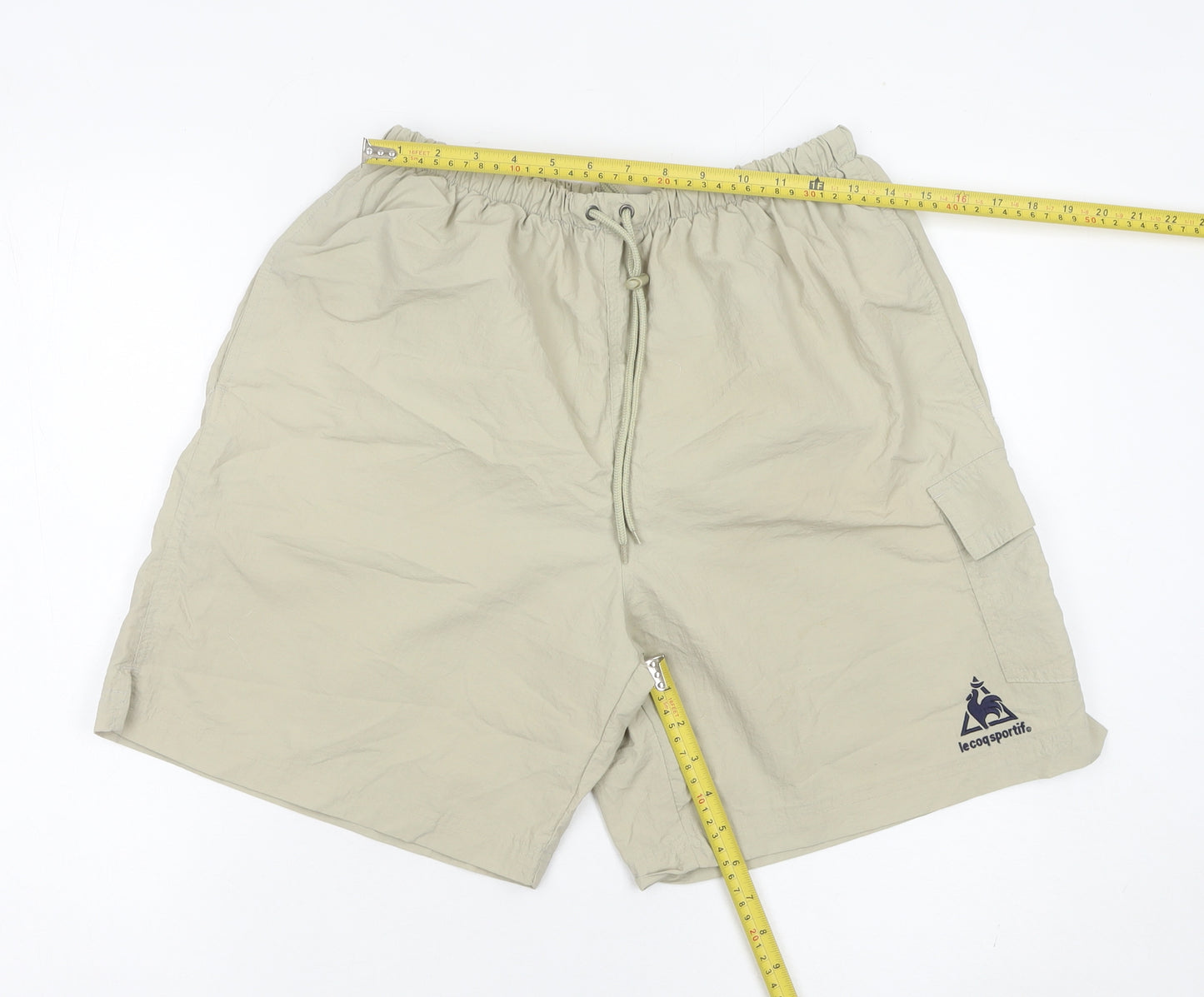 Le Coq Sportif Mens Beige L Swim Shorts Nylon Drawstring Pockets