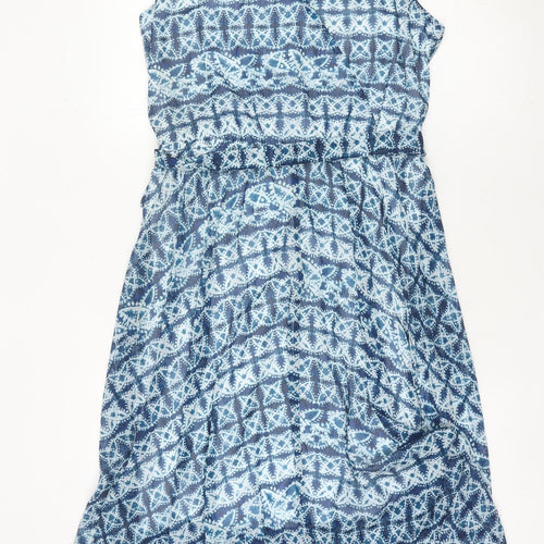 Banana Republic Women Blue L Geometric Sleeveless Hi-Low Slip Dress