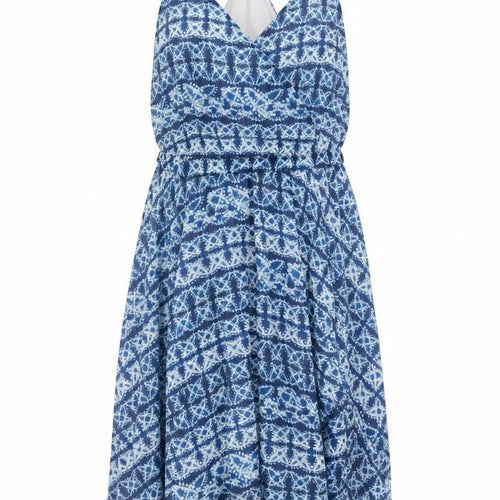 Banana Republic Women Blue L Geometric Sleeveless Hi-Low Slip Dress