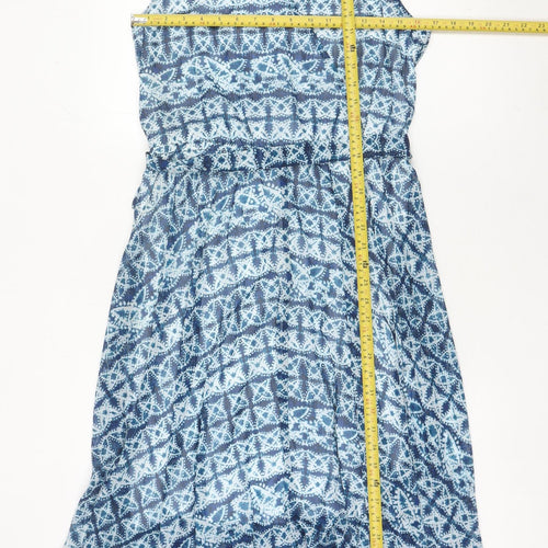 Banana Republic Women Blue L Geometric Sleeveless Hi-Low Slip Dress