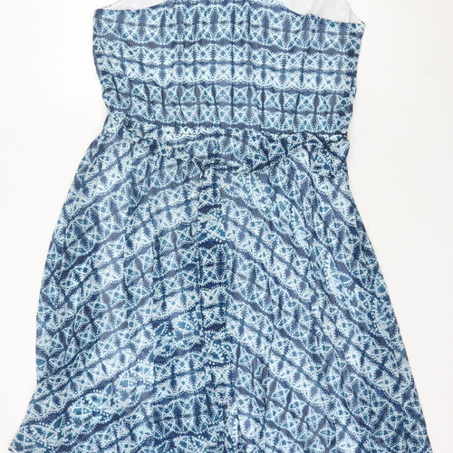 Banana Republic Women Blue L Geometric Sleeveless Hi-Low Slip Dress