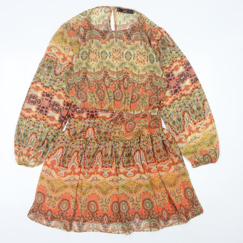 MNG Womens Multicoloured Paisley Short Dress Size 12 Boho Chiffon