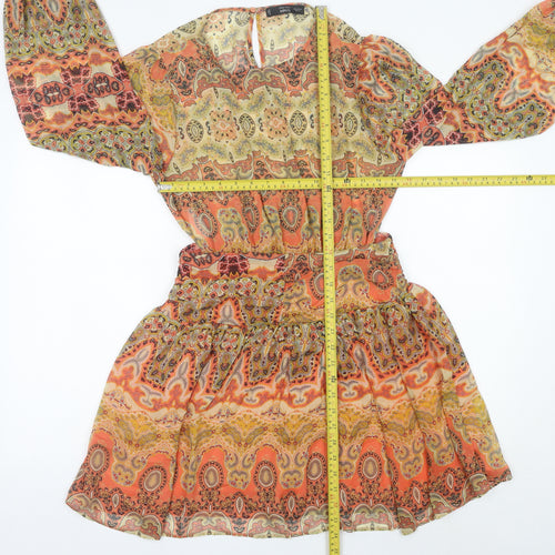 MNG Womens Multicoloured Paisley Short Dress Size 12 Boho Chiffon