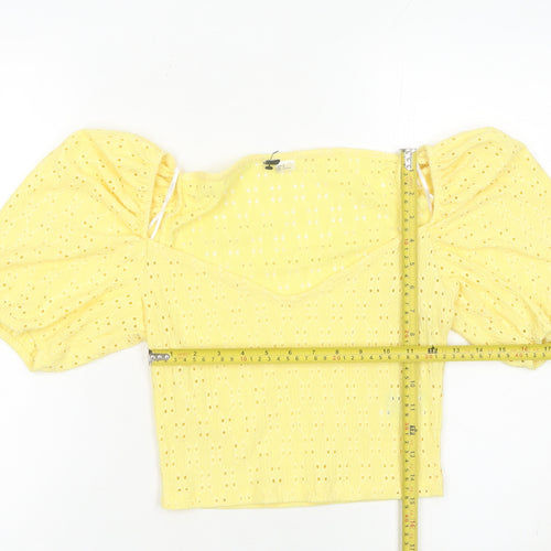 H&M Divided Women Yellow Cropped Puff Sleeve Blouse UK 14