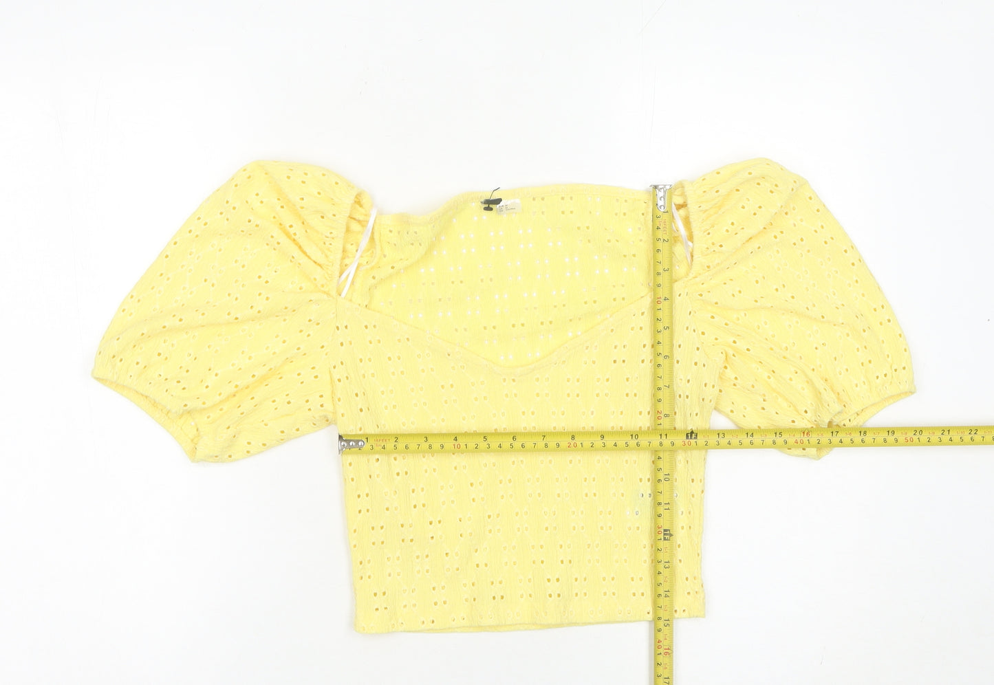 H&M Divided Women Yellow Cropped Puff Sleeve Blouse UK 14