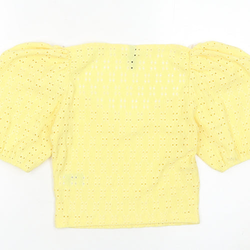 H&M Divided Women Yellow Cropped Puff Sleeve Blouse UK 14