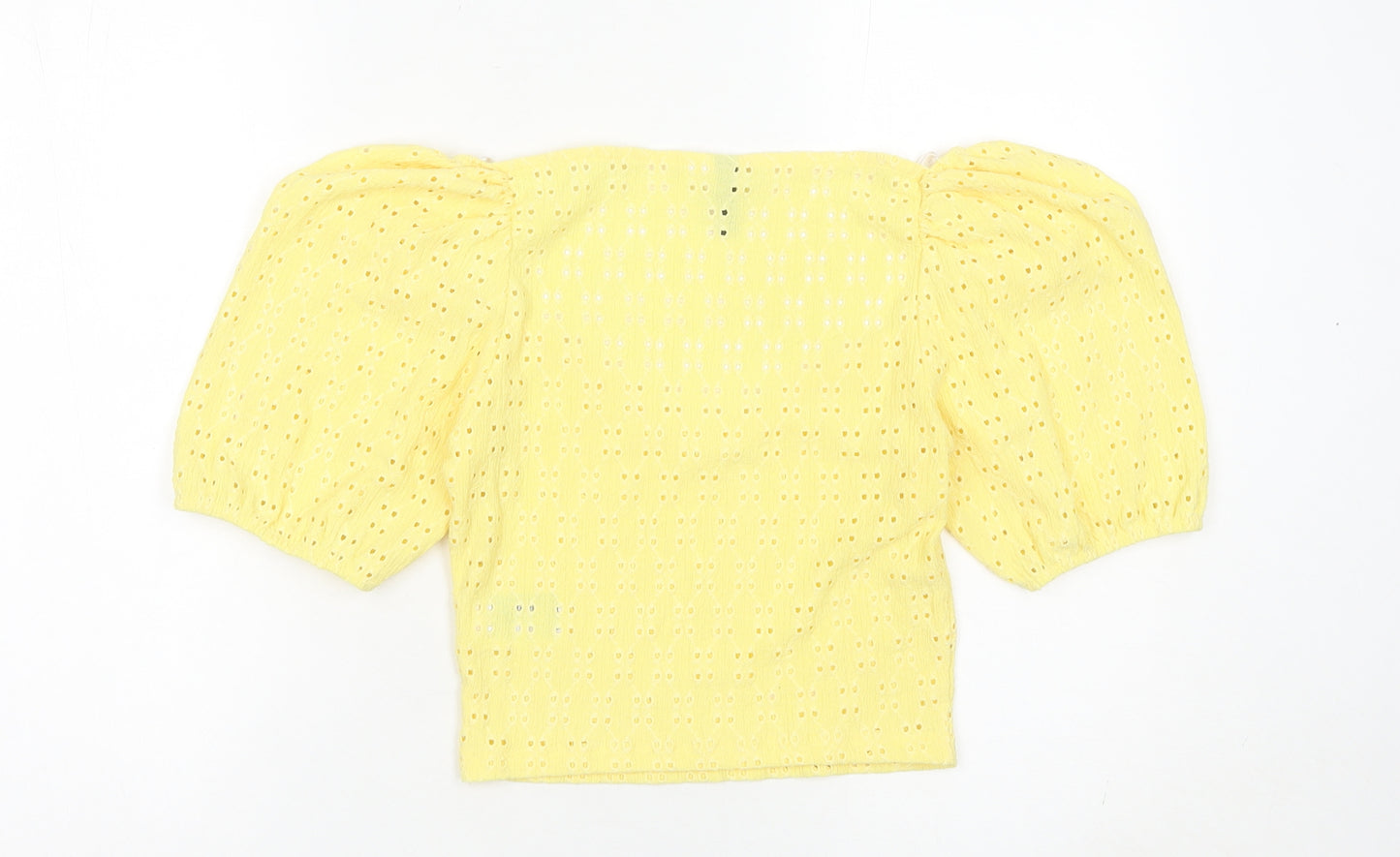 H&M Divided Women Yellow Cropped Puff Sleeve Blouse UK 14