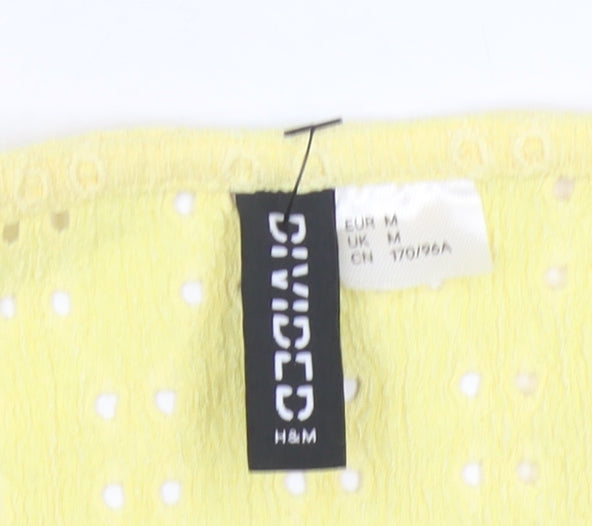H&M Divided Women Yellow Cropped Puff Sleeve Blouse UK 14
