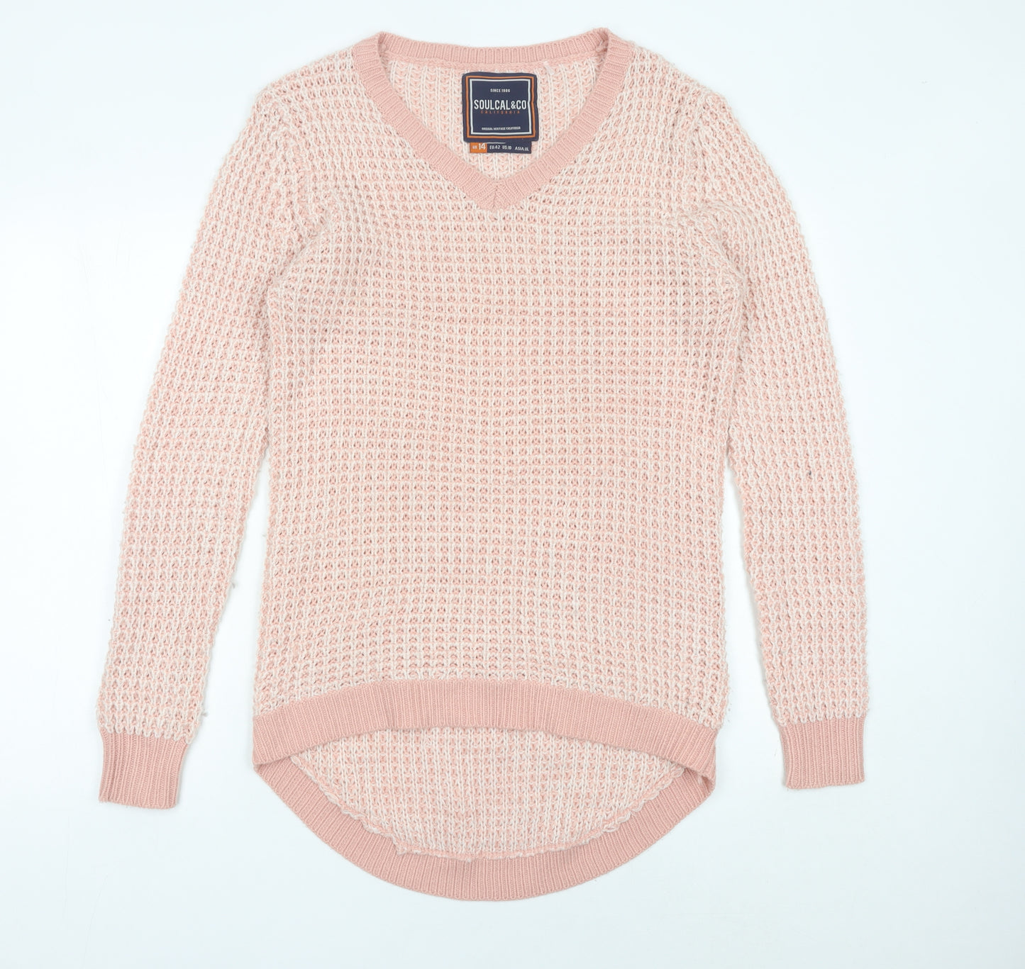 SoulCal&Co Women’s Pink V-Neck Waffle Knit Jumper Size 14