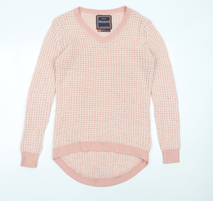 SoulCal&Co Women’s Pink V-Neck Waffle Knit Jumper Size 14