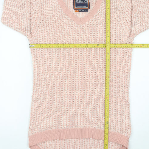 SoulCal&Co Women’s Pink V-Neck Waffle Knit Jumper Size 14