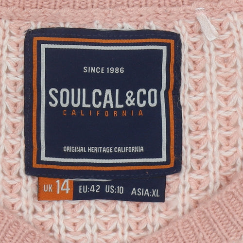 SoulCal&Co Women’s Pink V-Neck Waffle Knit Jumper Size 14