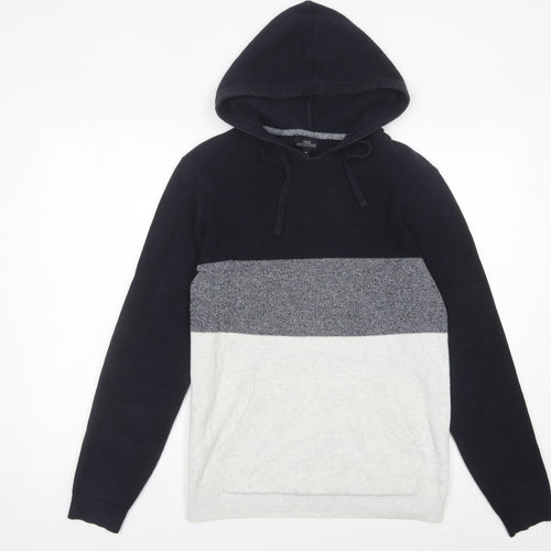 Next Men’s Black Grey White Knit Hoodie Jumper Medium
